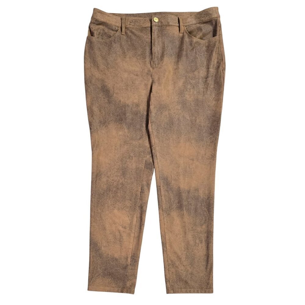 Chico's Brown Coated Faux Suede Worn Luggage Slim Ankle Pants Stretch